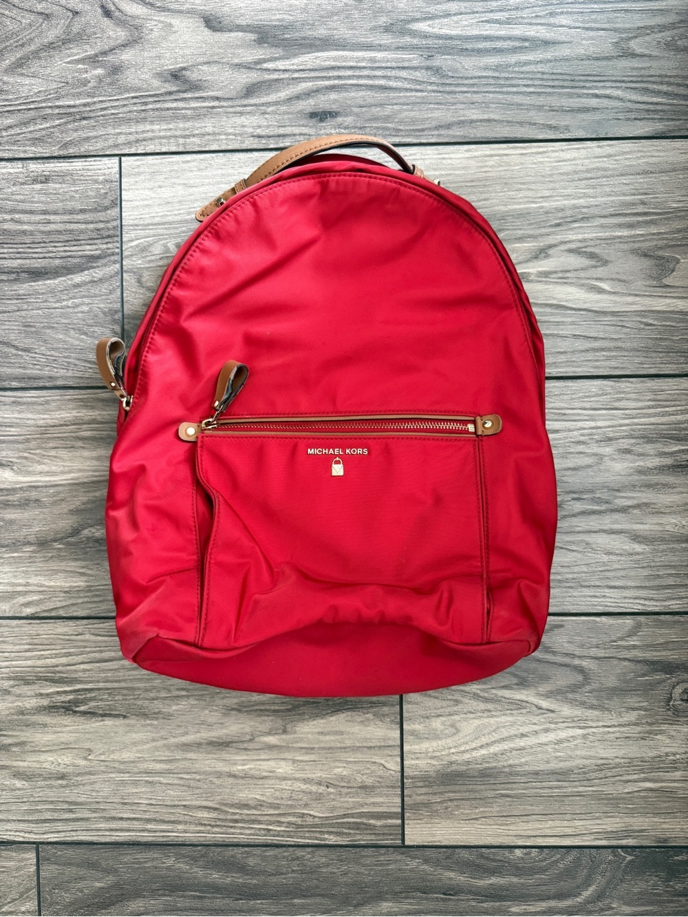 Michael Kors Red Nylon Backpack with Tan Accents